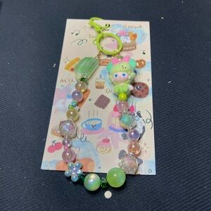 Neon Green and Pink Beaded Kids Keychain Dimoo Character (Backpack Charm)